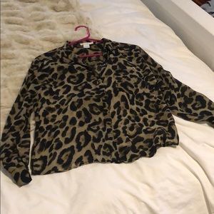 Long sleeve sheer cheetah blouse